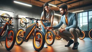Señor en la tienda de bicicletas comprando una eléctrica